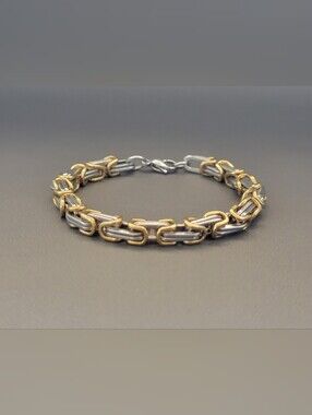 EDFORCE Two Tone Byzantine Link Bracelet Stainless Steel Gold Silver Tone Men's